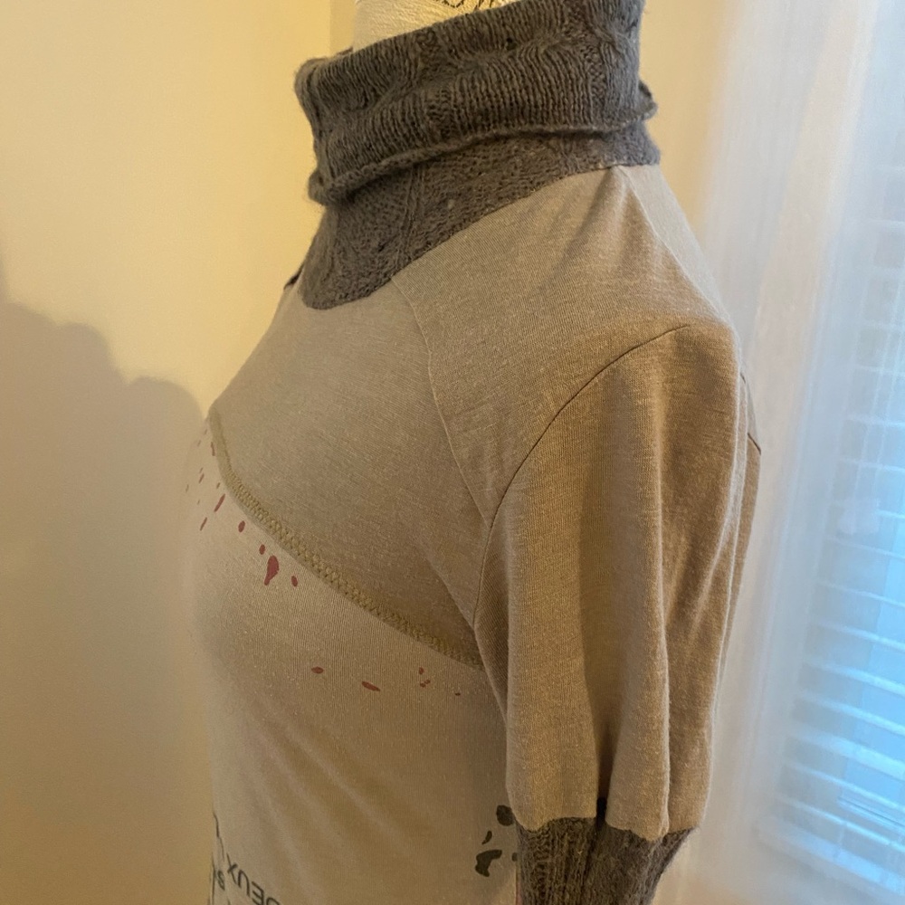 Artistic Long Sleeve Tunic Cotton Dress with Graphic Design Knit Sleeves/Collar - Picture 3 of 7